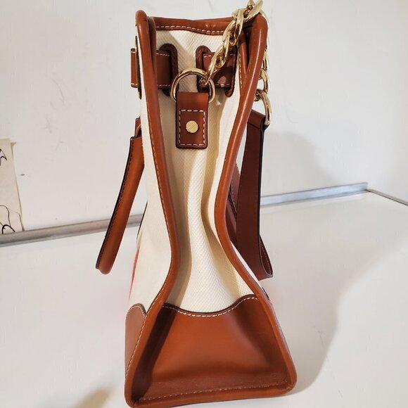 MICHAEL KORS purse Hamilton Red stripe Cream canvas/leather handbag bag 14x12x6 - Picture 5 of 13